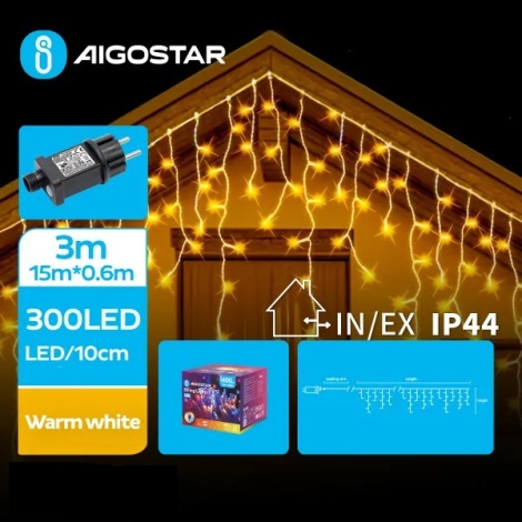 Aigostar - LED Karácsonyi kültéri lánc 300xLED/8 funkció 18x0,6m IP44 meleg fehér