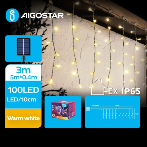 Aigostar - LED Napelemes karácsonyi lánc 100xLED/8 funkció 8x0,4m IP65 meleg fehér