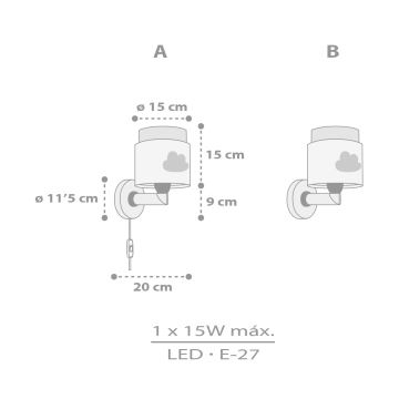 Dalber 76019E - Gyerek fali lámpa BABY DREAMS 1xE27/15W/230V szürke