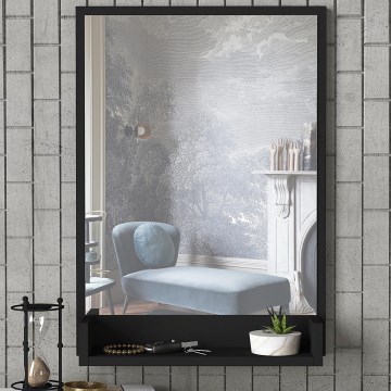 Fali tükör polccal COSTA 75x45 cm fekete