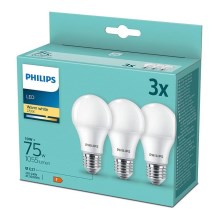 KÉSZLET 3x LED Izzó Philips A60 E27/10W/230V 2700K