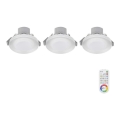 KÉSZLET 3x LED RGB Dimmelhető fürdőszobai lámpa ARGON LED/7,3W/230V IP44 + távirányítás