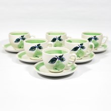 Készlet 6x kerámia csésze csészealjjal fehér zöld