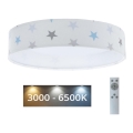 LED Dimmelhető mennyezeti lámpa SMART GALAXY KIDS LED/24W/230V 3000-6500K csillagok fehér/szürke/kék + távirányító