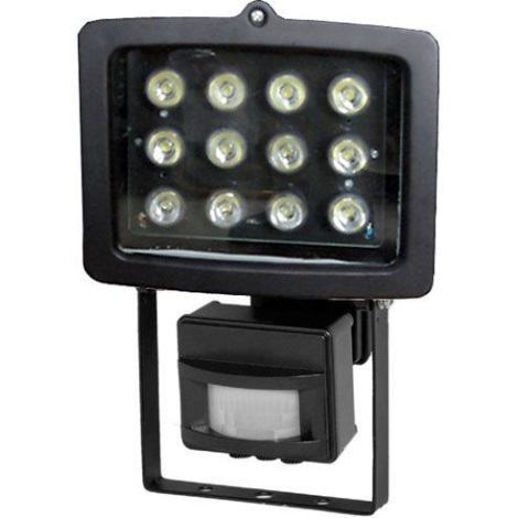 LED Reflektor  PIR érzékelővel T301 12xLED/12W/230V fekete