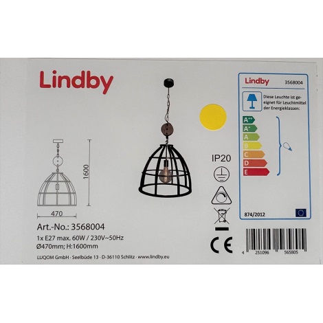 Lindby - Csillár láncon MAXIMILIA 1xE27/60W/230V
