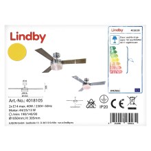 Lindby - Mennyezeti ventilátor ALVIN 2xE14/40W/230V + távirányítás