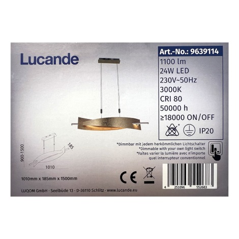 Lucande - LED dimmelhető csillár zsinóron MARIJA LED/24W/230V