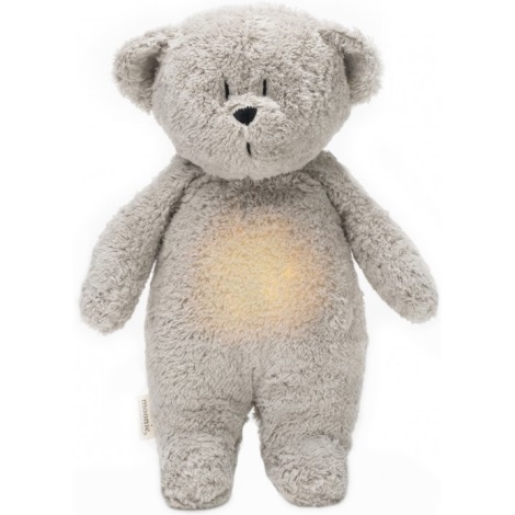 Moonie - Snuggle buddy dallammal és világítással medvebocs organikus szürke natur