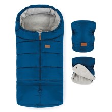 PETITE&MARS - KÉSZLET Baba lábvédő 3in1 JIBOT + stroller kéz muff kék