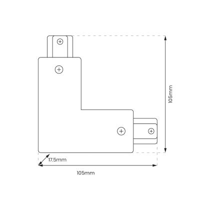 Csatlakozó világítótestekhez sínrendszerben, 1 fázisú L típus + tápegység, fekete