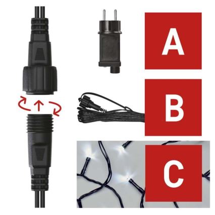 100 LED-es kültéri fényfüzér, 15 m, IP44, hideg fehér