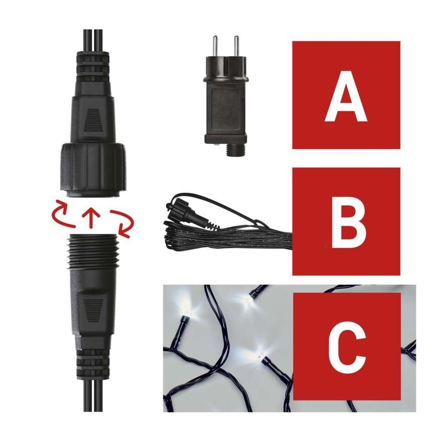 100 LED-es kültéri fényfüzér, 15 m, IP44, hideg fehér