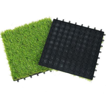 11 darabos szett: zöld műfű csempék, 30×30 cm, 20 mm szálmagasság