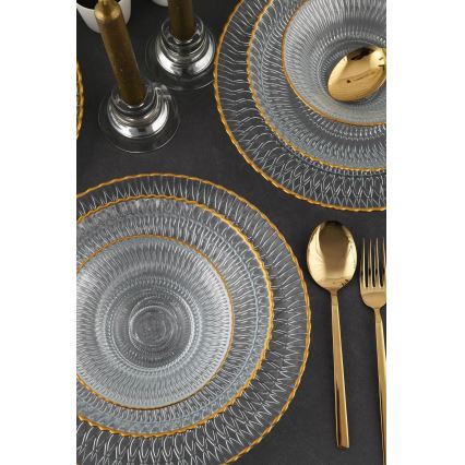 12 darabos étkészlet – átlátszó üveg, arany részletekkel