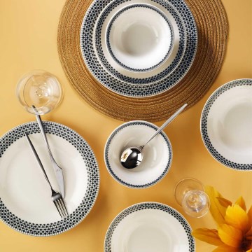 12 darabos porcelán étkészlet, fehér/fekete