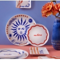 12 darabos porcelán étkészlet — piros/kék/fehér