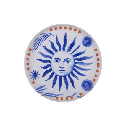 12 darabos porcelán étkészlet — piros/kék/fehér