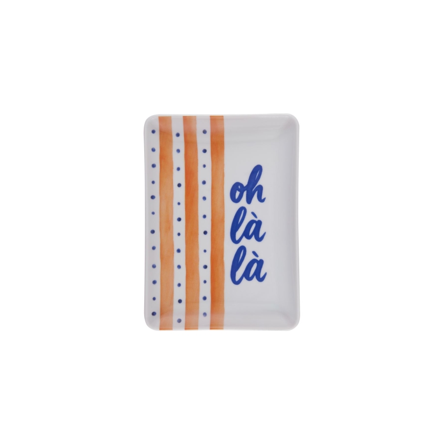 12 darabos porcelán étkészlet — piros/kék/fehér