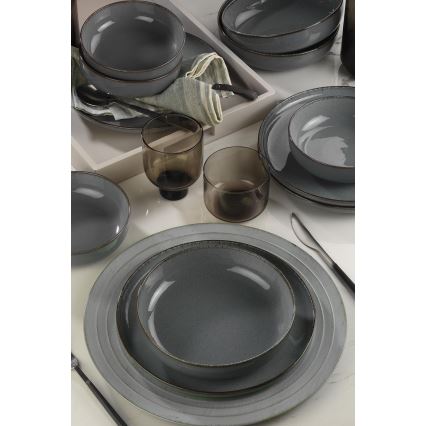 12 részes porcelán étkészlet, szürke
