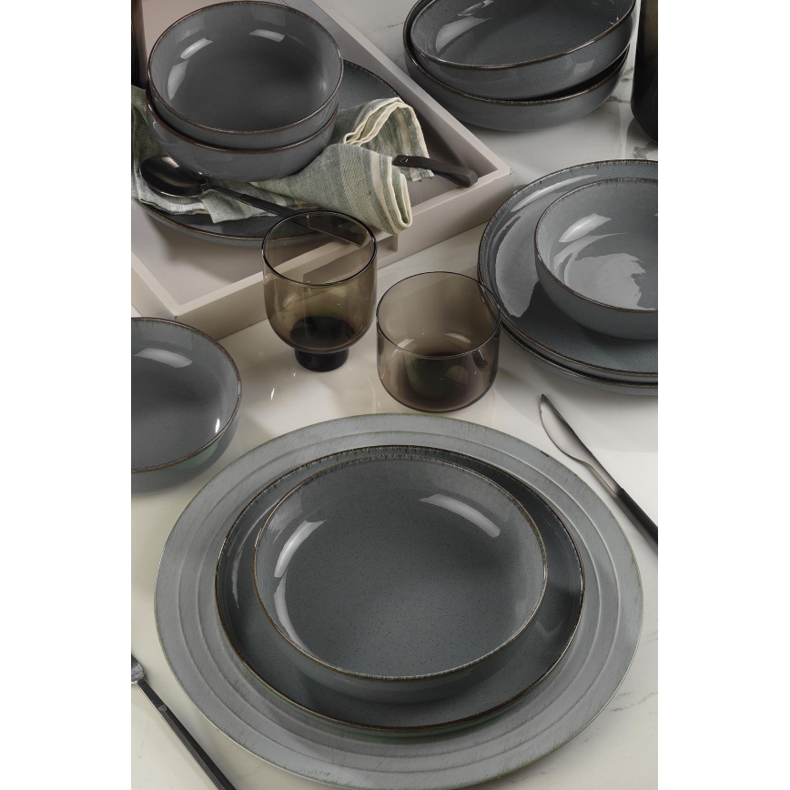 12 részes porcelán étkészlet, szürke