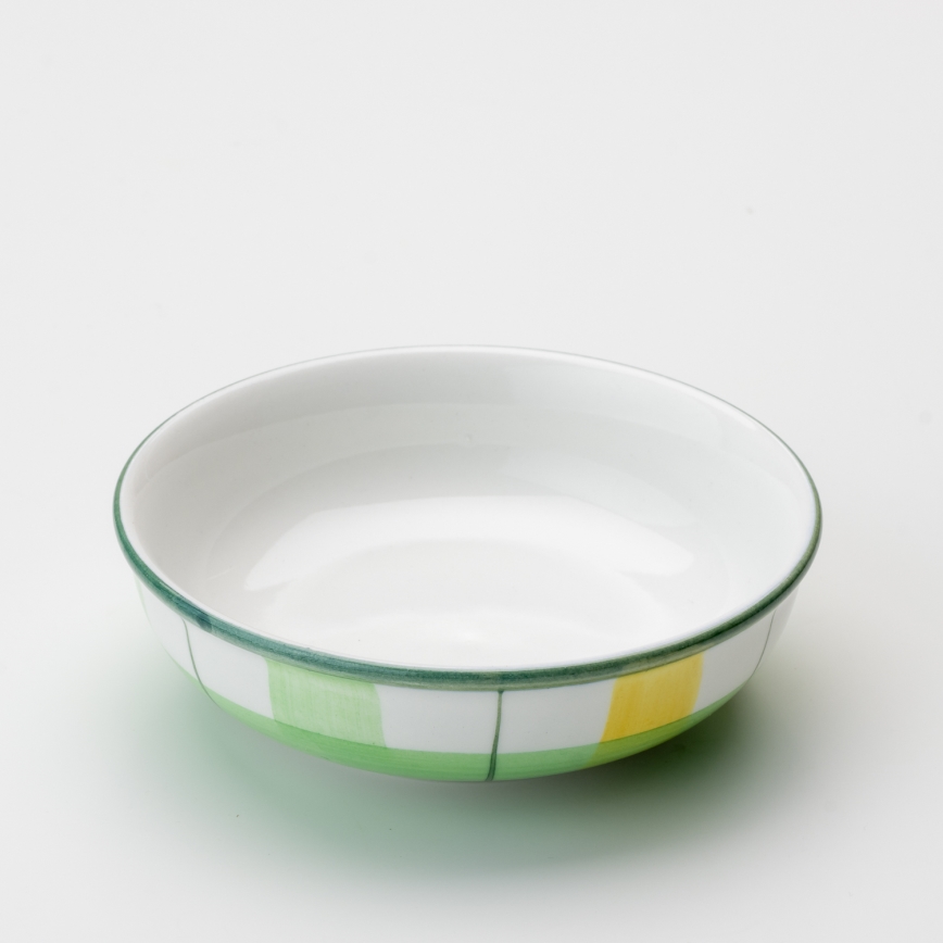 Kerámia kompótos tál 13 cm zöld-fehér