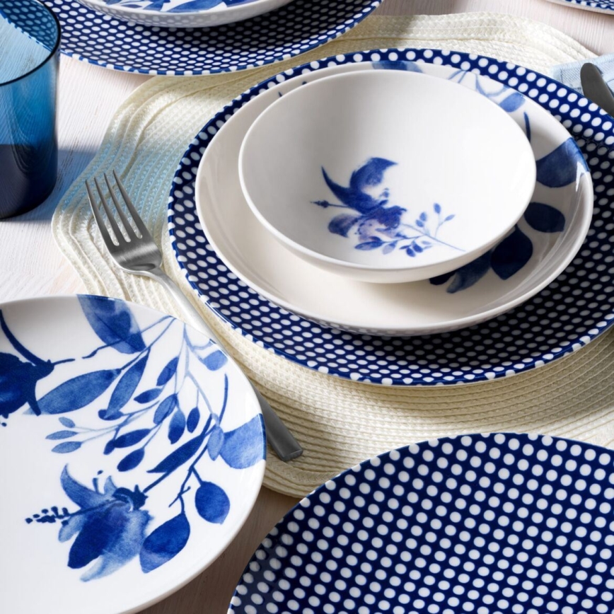 14 darabos étkészlet fehér/kék/porcelán