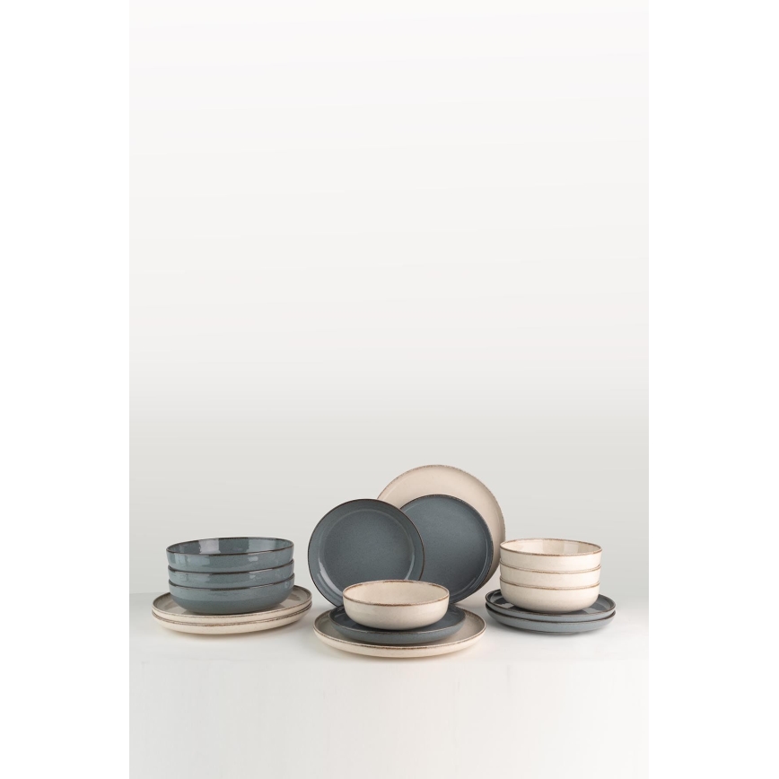 16 darabos étkészlet bézs/kék/porcelán