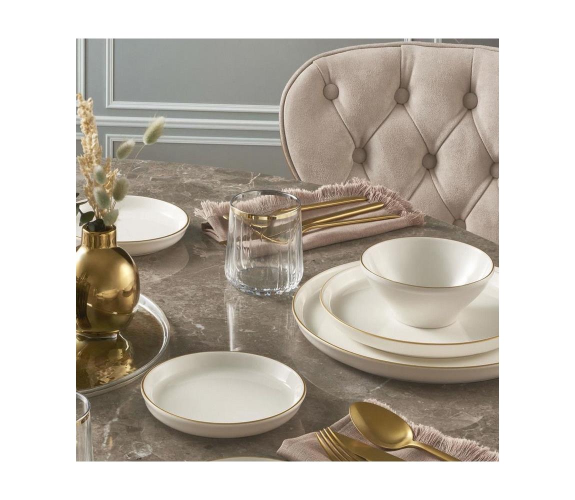 16 részes porcelán étkészlet, bézs/arany 387GRP1309