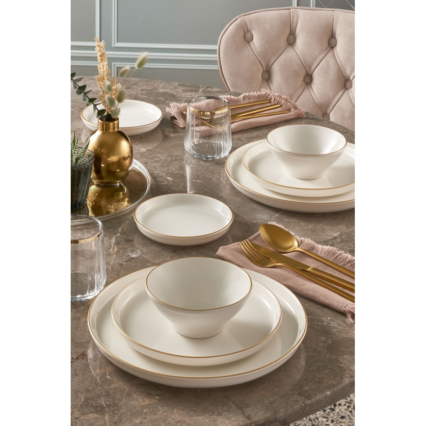16 részes porcelán étkészlet, bézs/arany