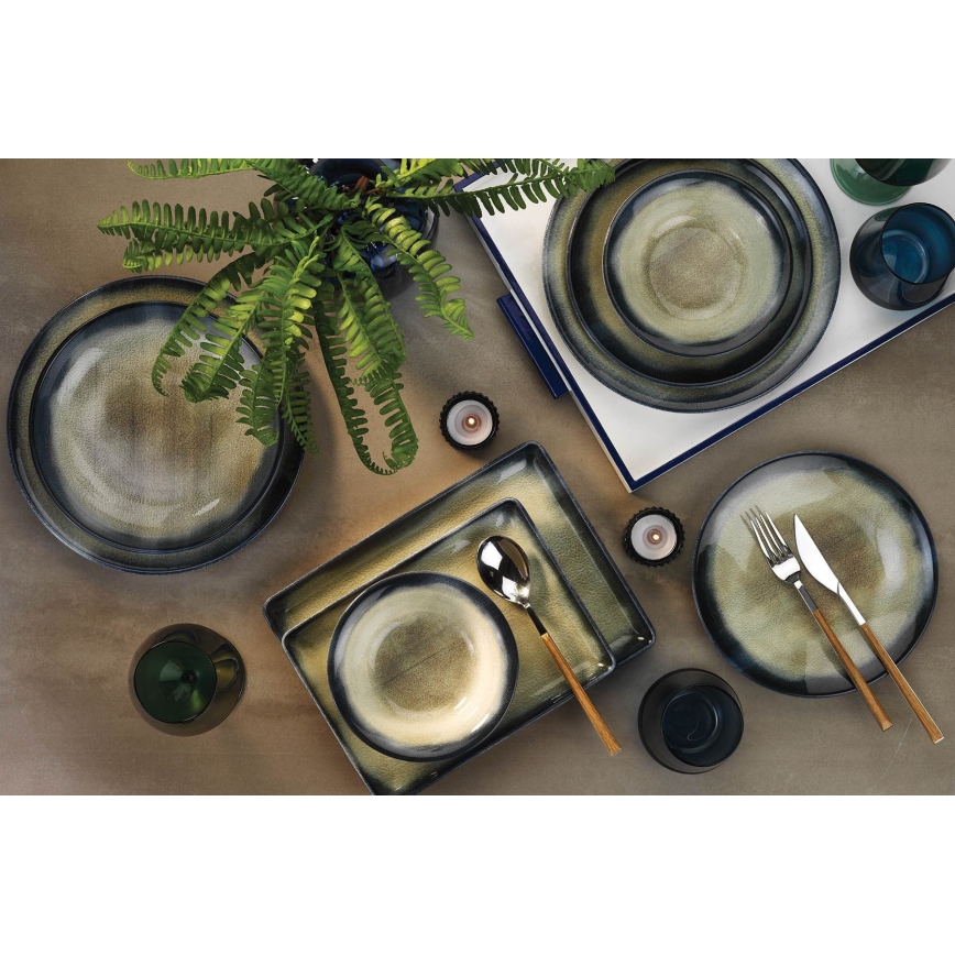 18 darabos étkészlet zöld/kék/porcelán