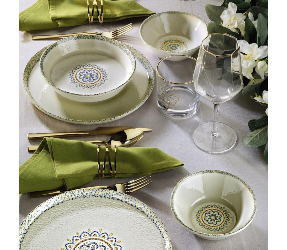 18 darabos étkészlet zöld/porcelán 430KSV8969