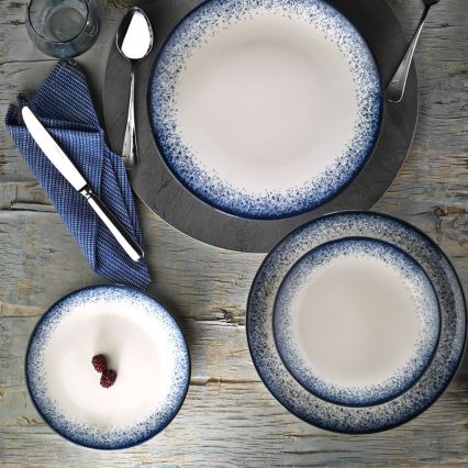 18 darabos porcelán étkészlet, fehér/kék