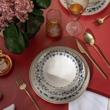 18 részes étkészlet fehér/kék/porcelán