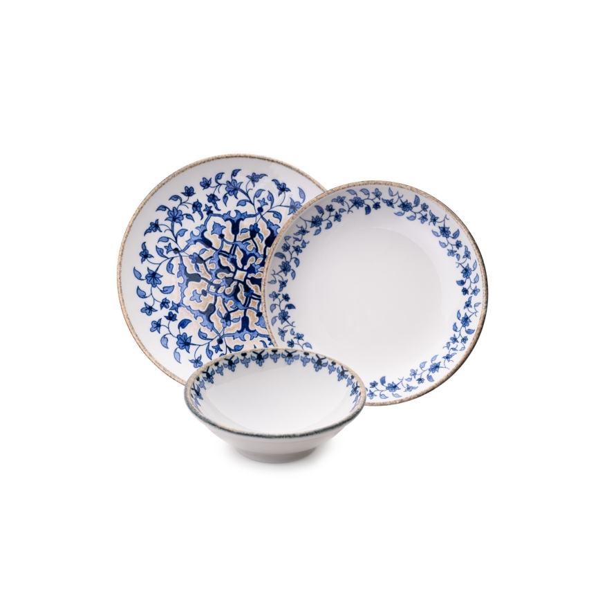 18 részes étkészlet fehér/kék/porcelán