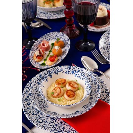 18 részes étkészlet fehér/kék/porcelán