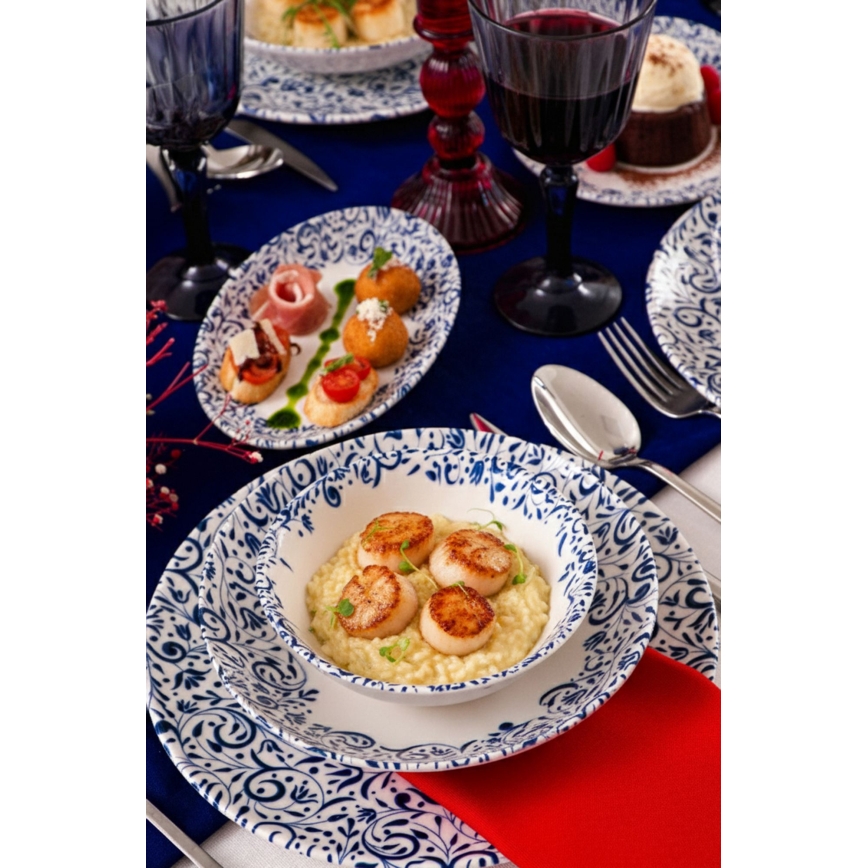 18 részes étkészlet fehér/kék/porcelán