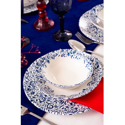 18 részes étkészlet fehér/kék/porcelán