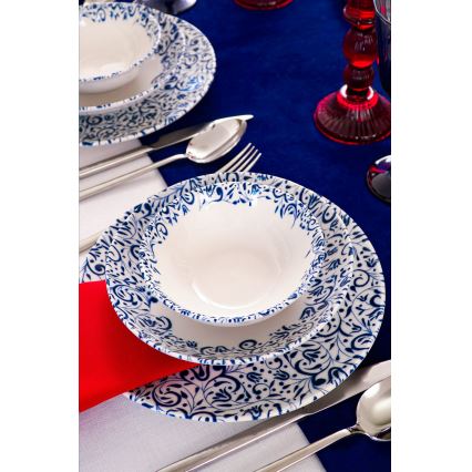 18 részes étkészlet fehér/kék/porcelán