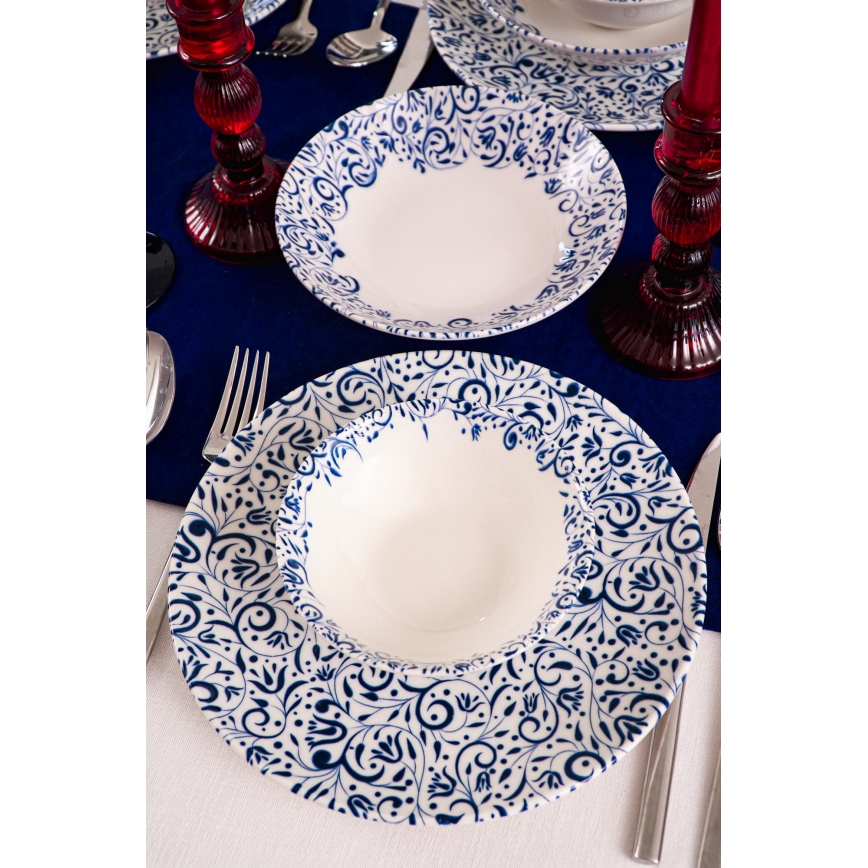 18 részes étkészlet fehér/kék/porcelán