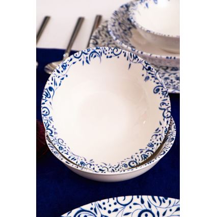 18 részes étkészlet fehér/kék/porcelán