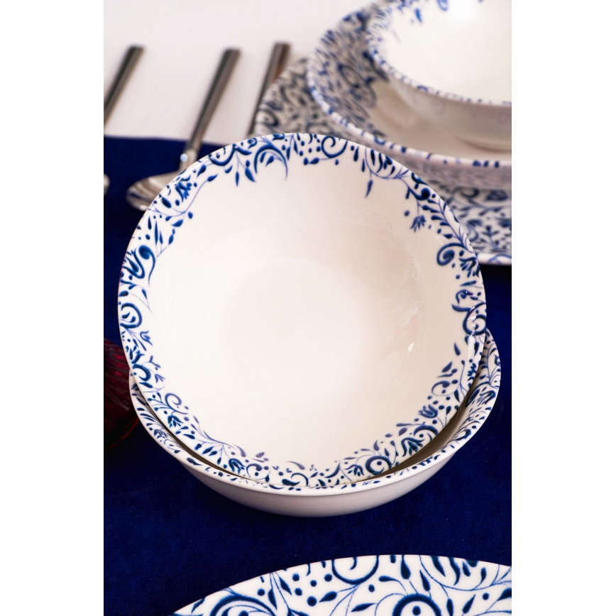 18 részes étkészlet fehér/kék/porcelán