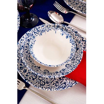 18 részes étkészlet fehér/kék/porcelán