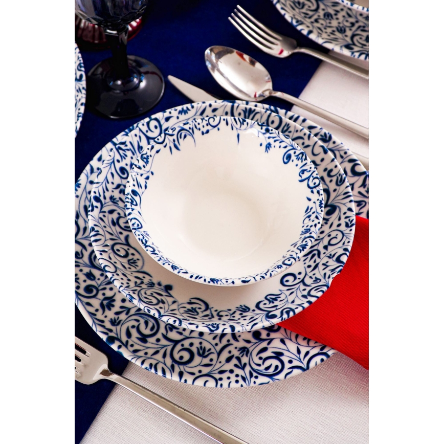 18 részes étkészlet fehér/kék/porcelán