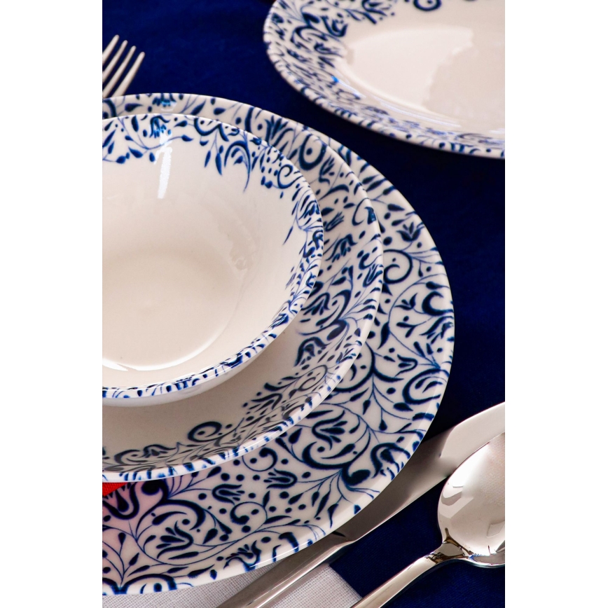 18 részes étkészlet fehér/kék/porcelán