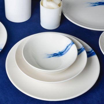 18 részes étkészlet fehér/kék/porcelán