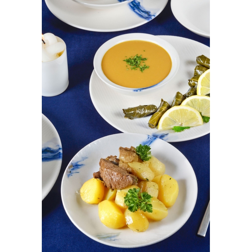 18 részes étkészlet fehér/kék/porcelán
