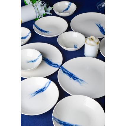 18 részes étkészlet fehér/kék/porcelán
