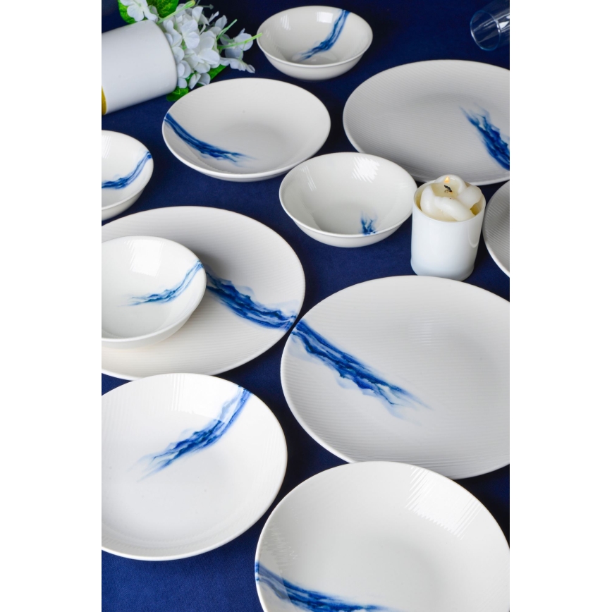 18 részes étkészlet fehér/kék/porcelán