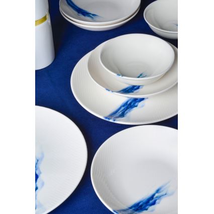 18 részes étkészlet fehér/kék/porcelán